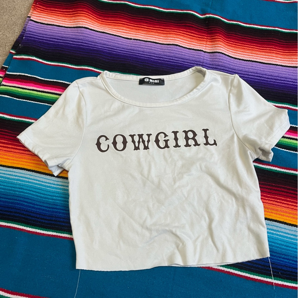 COWGIRL Short Sleeve Crop Tee - White